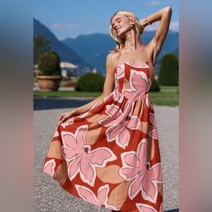 Floral Spaghetti Strap Dress, Retro print midi sundress, garden party dress
